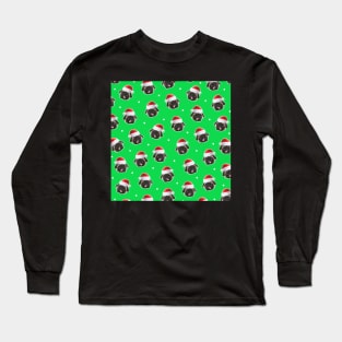 Santa Pug Pattern Design Grinch Green Long Sleeve T-Shirt